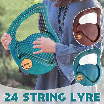 Solid Wood Veneer Laiya 24-String Harp Basic Model Beginner Music Instrument - Emerald Green