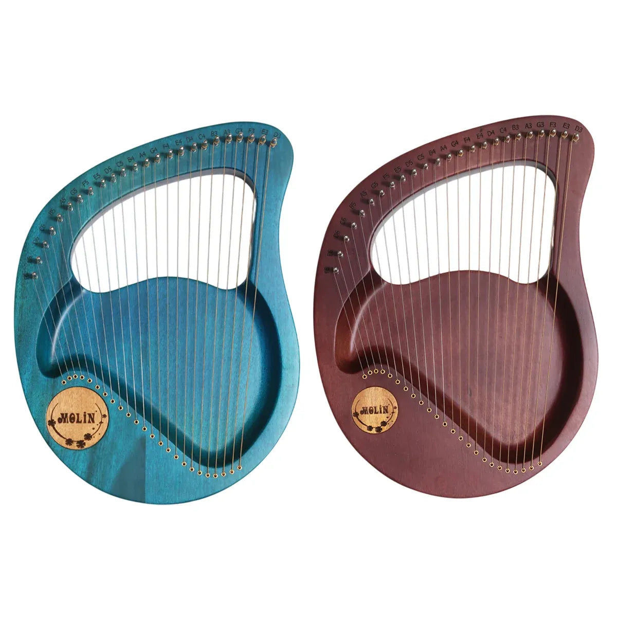 Solid Wood Veneer Laiya 24-String Harp Basic Model Beginner Music Instrument - Emerald Green