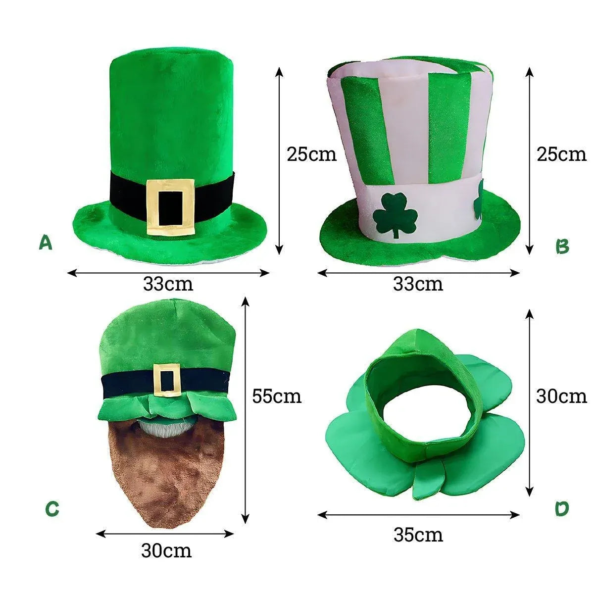 St Patricks Day Hat Festival Party Digital Print Irish Green Shamrock Cap - B