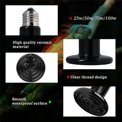 2X Ceramic Infrared Heat Lamp Bulbs for Reptiles and Terrariums - 25W-2PCS