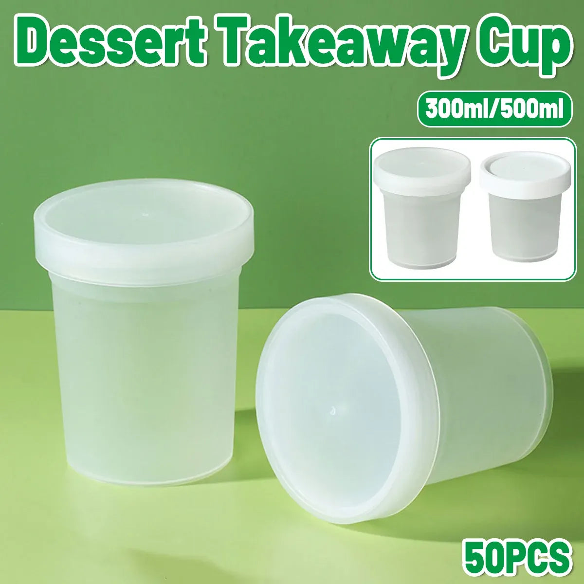 50pcs Dessert Packing Boxes 300ml 500ml Clear Takeout Cup Containers for Cake - 300ml
