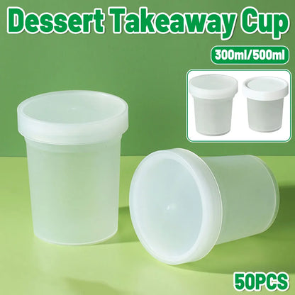 50pcs Dessert Packing Boxes 300ml 500ml Clear Takeout Cup Containers for Cake - 300ml