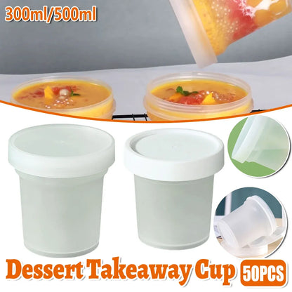 50pcs Dessert Packing Boxes 300ml 500ml Clear Takeout Cup Containers for Cake - 300ml