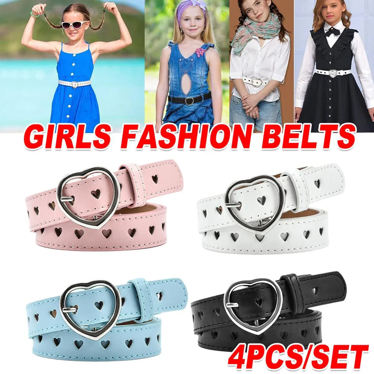 4pcs Women Hollow Out Belt Love Buckle Fashion Waist Belt Adjustable Strap