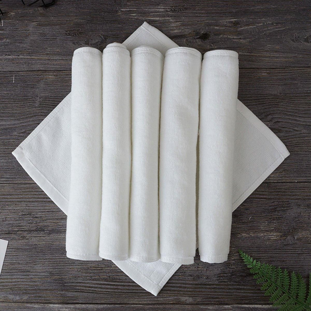 6PCS Hotel Cotton Face Towel White Soft Square Cloth Beauty Salon KTV Thick Wash - 32x32cm-Pearl satin-60g