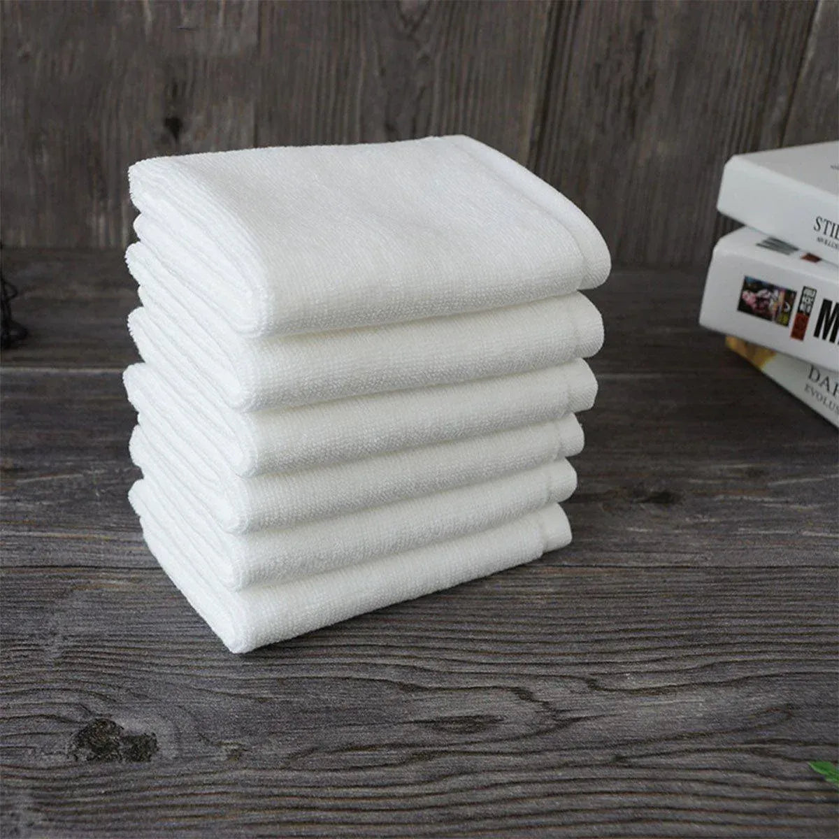 6PCS Hotel Cotton Face Towel White Soft Square Cloth Beauty Salon KTV Thick Wash - 35x35cm-Patternless-70g