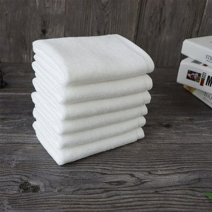 6PCS Hotel Cotton Face Towel White Soft Square Cloth Beauty Salon KTV Thick Wash - 35x35cm-Patternless-70g