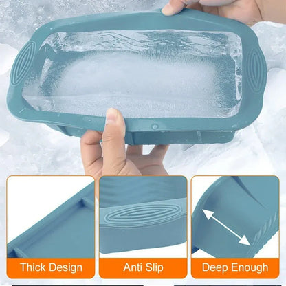 2pcs Large Capacity Ice Cube Tray Mold Rectangle Silicone Ice Grid Maker Kitchen - Grey