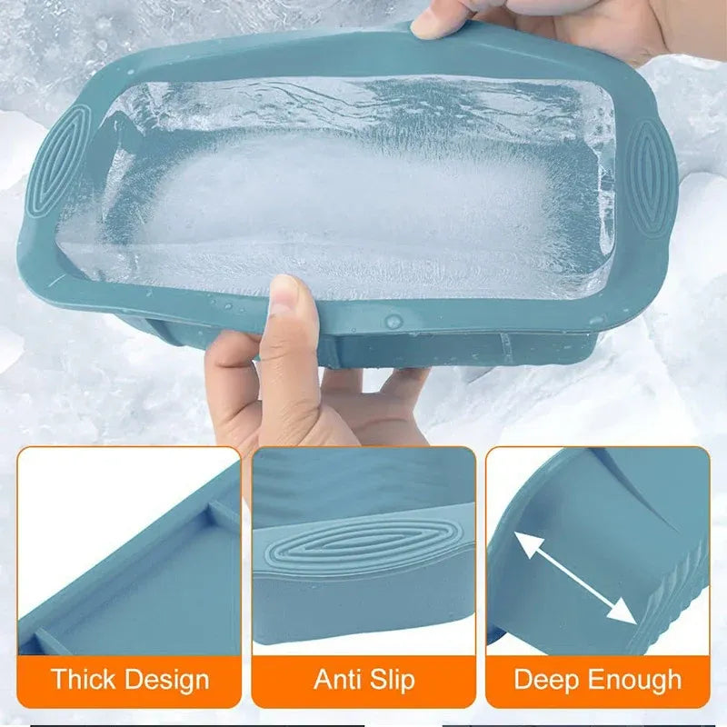 2pcs Large Capacity Ice Cube Tray Mold Rectangle Silicone Ice Grid Maker Kitchen - Orange