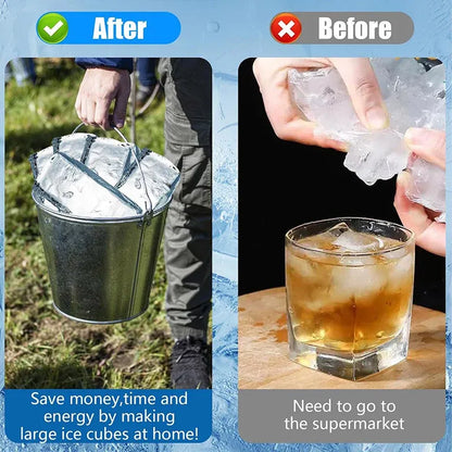 2pcs Large Capacity Ice Cube Tray Mold Rectangle Silicone Ice Grid Maker Kitchen - Orange
