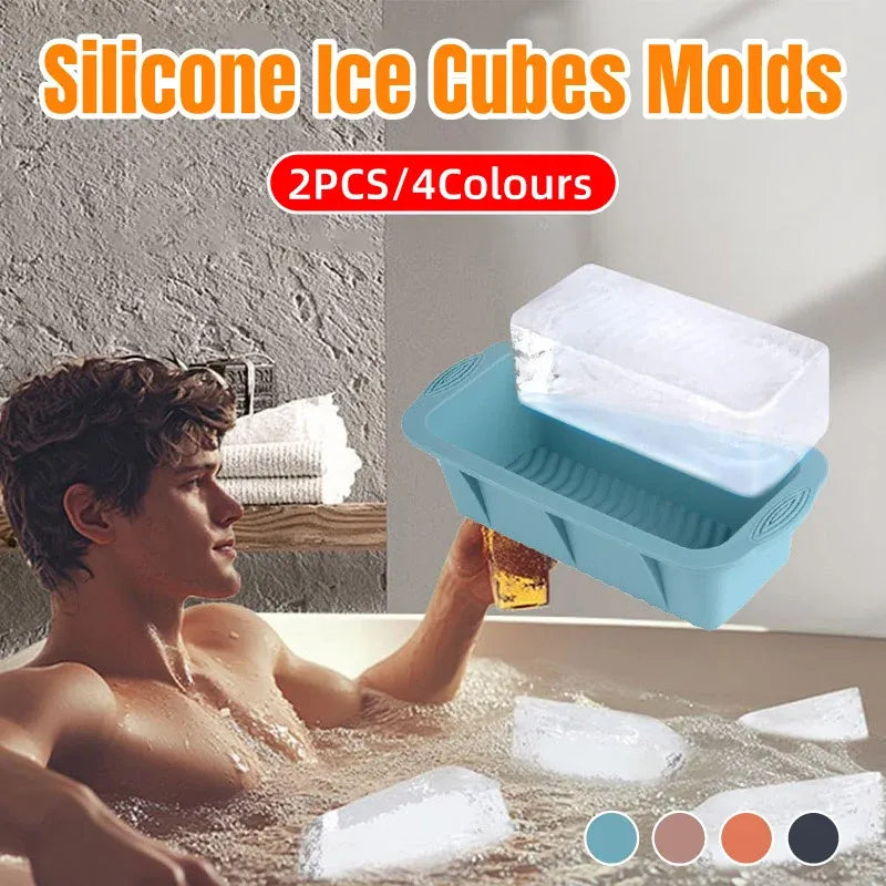 2pcs Large Capacity Ice Cube Tray Mold Rectangle Silicone Ice Grid Maker Kitchen - Pink
