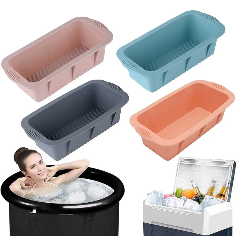 2pcs Large Capacity Ice Cube Tray Mold Rectangle Silicone Ice Grid Maker Kitchen - Pink