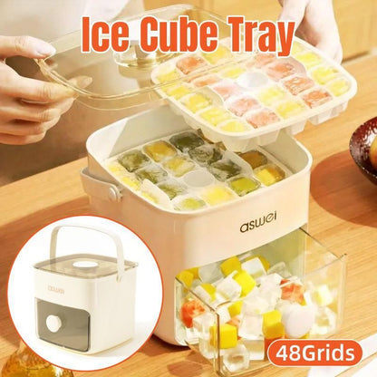 Portable Ice Compartment Cube Mold Plastic Ice Making Box and Ice Cube Holder