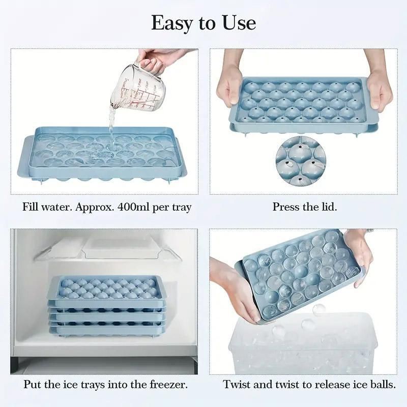 3 Layer Ice Cube Tray Mold Home Ice Compartment Press for Freezer Storage