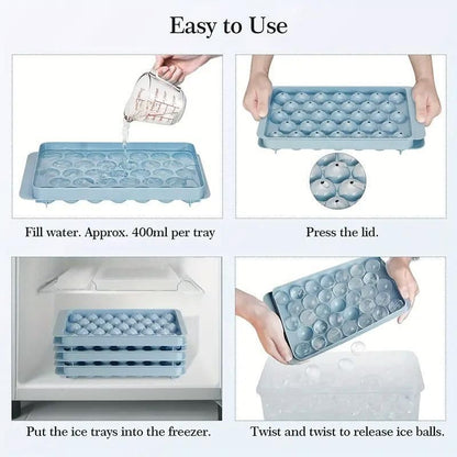 3 Layer Ice Cube Tray Mold Home Ice Compartment Press for Freezer Storage