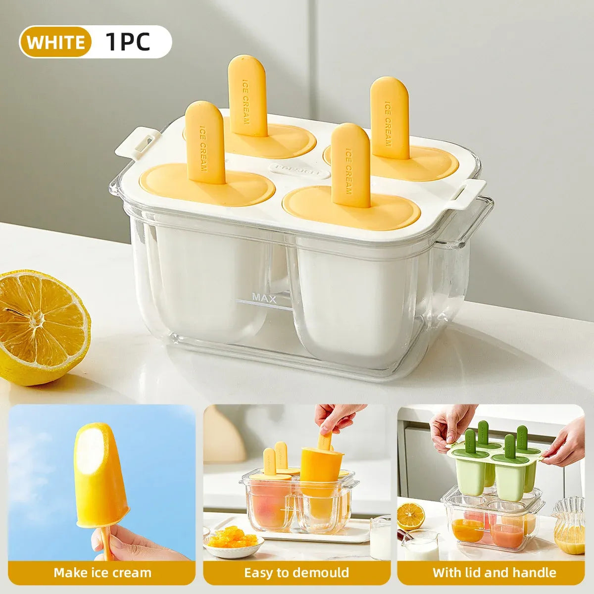 Popsicle Ice Cream Mold DIY Ice Lattice Maker Mould Reusable Home Ice Box Set - White