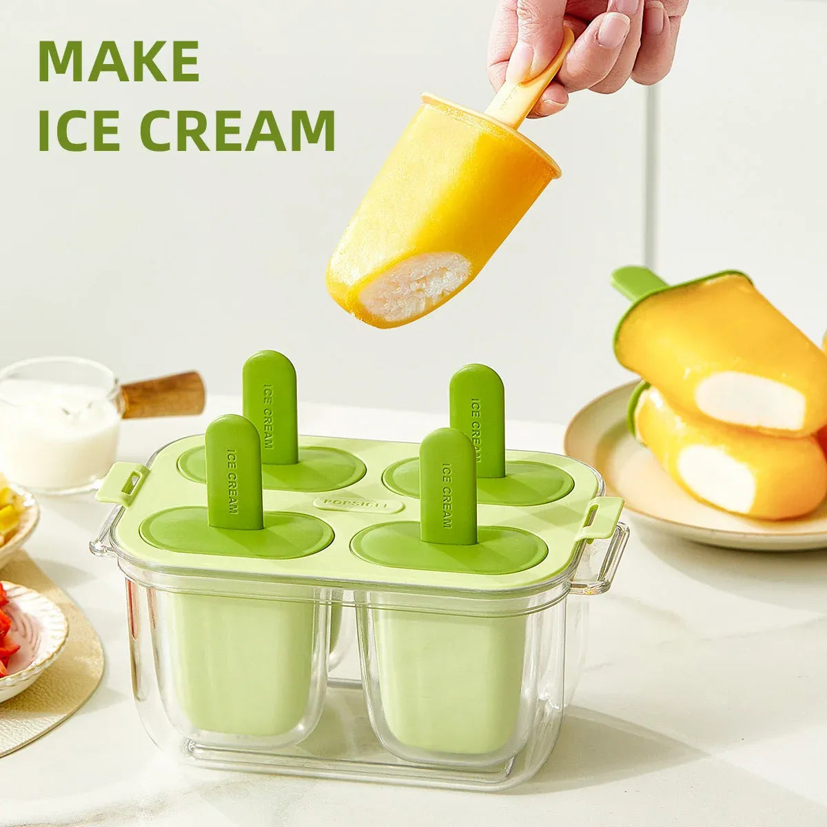 Popsicle Ice Cream Mold DIY Ice Lattice Maker Mould Reusable Home Ice Box Set - White