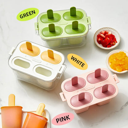 Popsicle Ice Cream Mold DIY Ice Lattice Maker Mould Reusable Home Ice Box Set - White