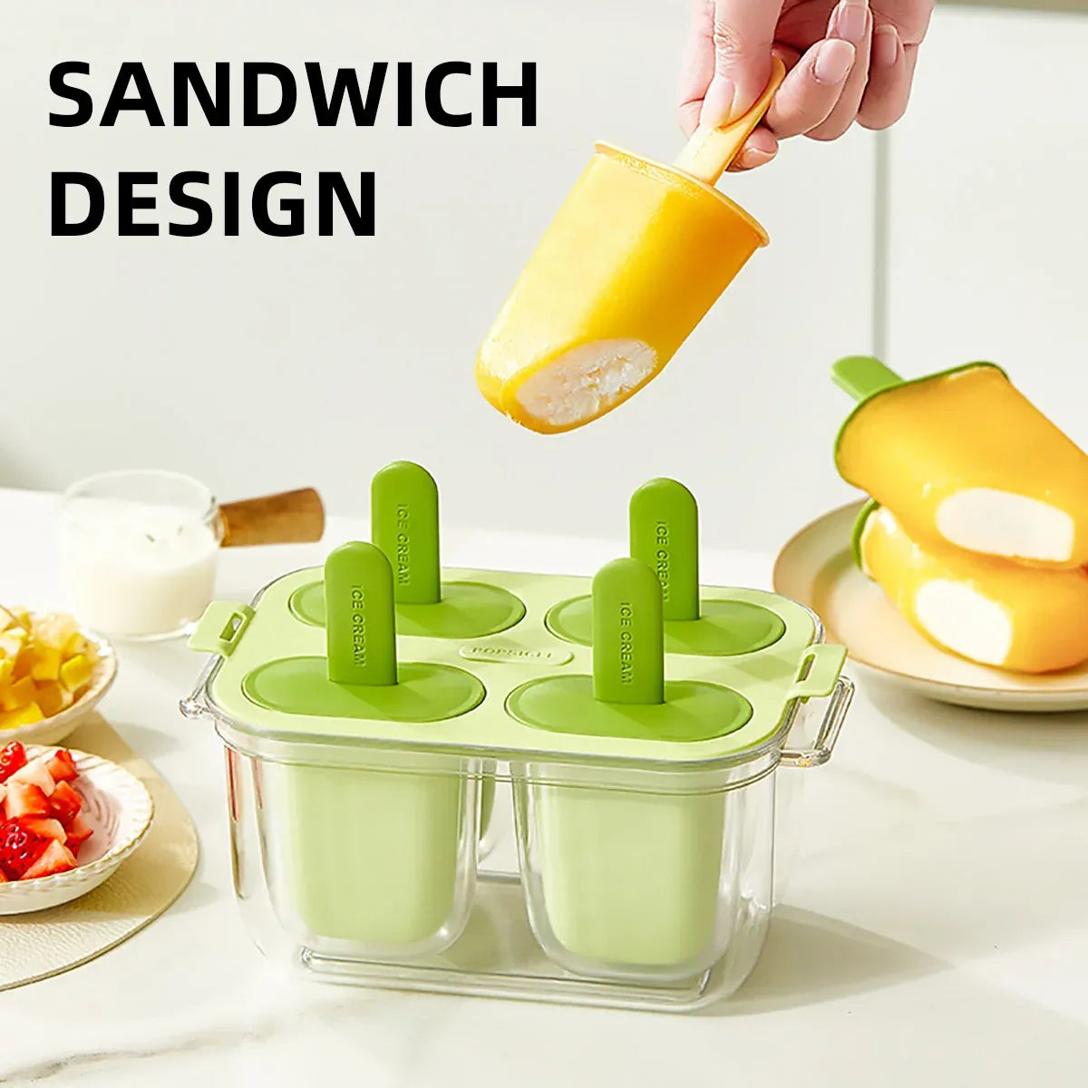 Popsicle Ice Cream Mold DIY Ice Lattice Maker Mould Reusable Home Ice Box Set - White