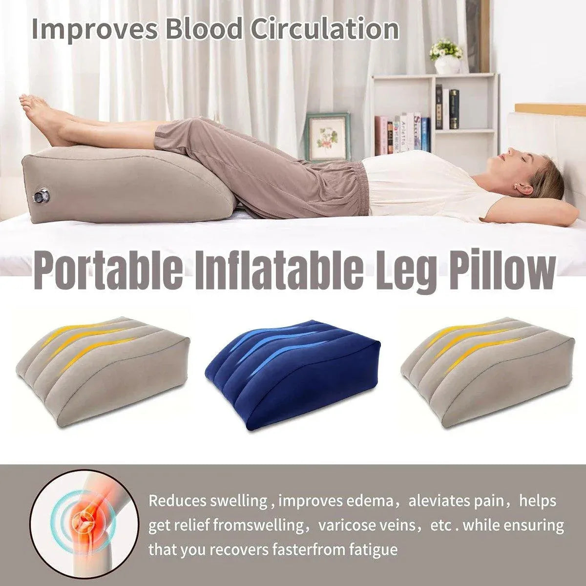Inflatable PVC Leg Pillow Wedge Triangle Foot Cushion Flocking - Blue