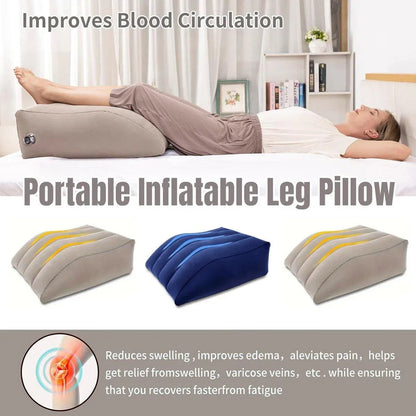 Inflatable PVC Leg Pillow Wedge Triangle Foot Cushion Flocking - Blue