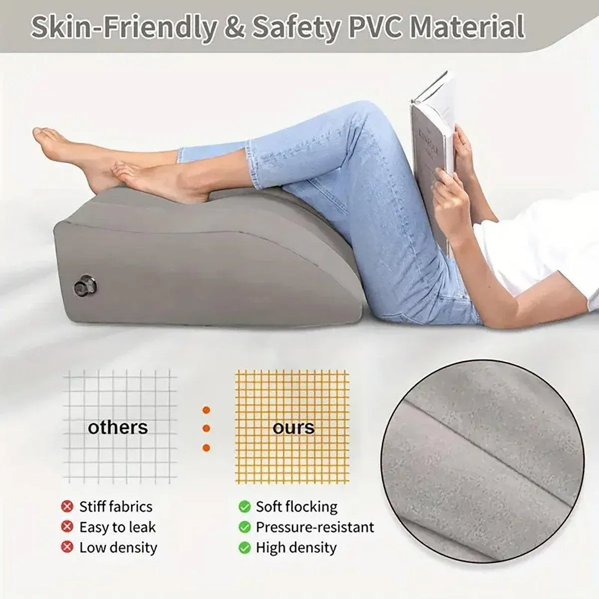 Inflatable PVC Leg Pillow Wedge Triangle Foot Cushion Flocking - Blue