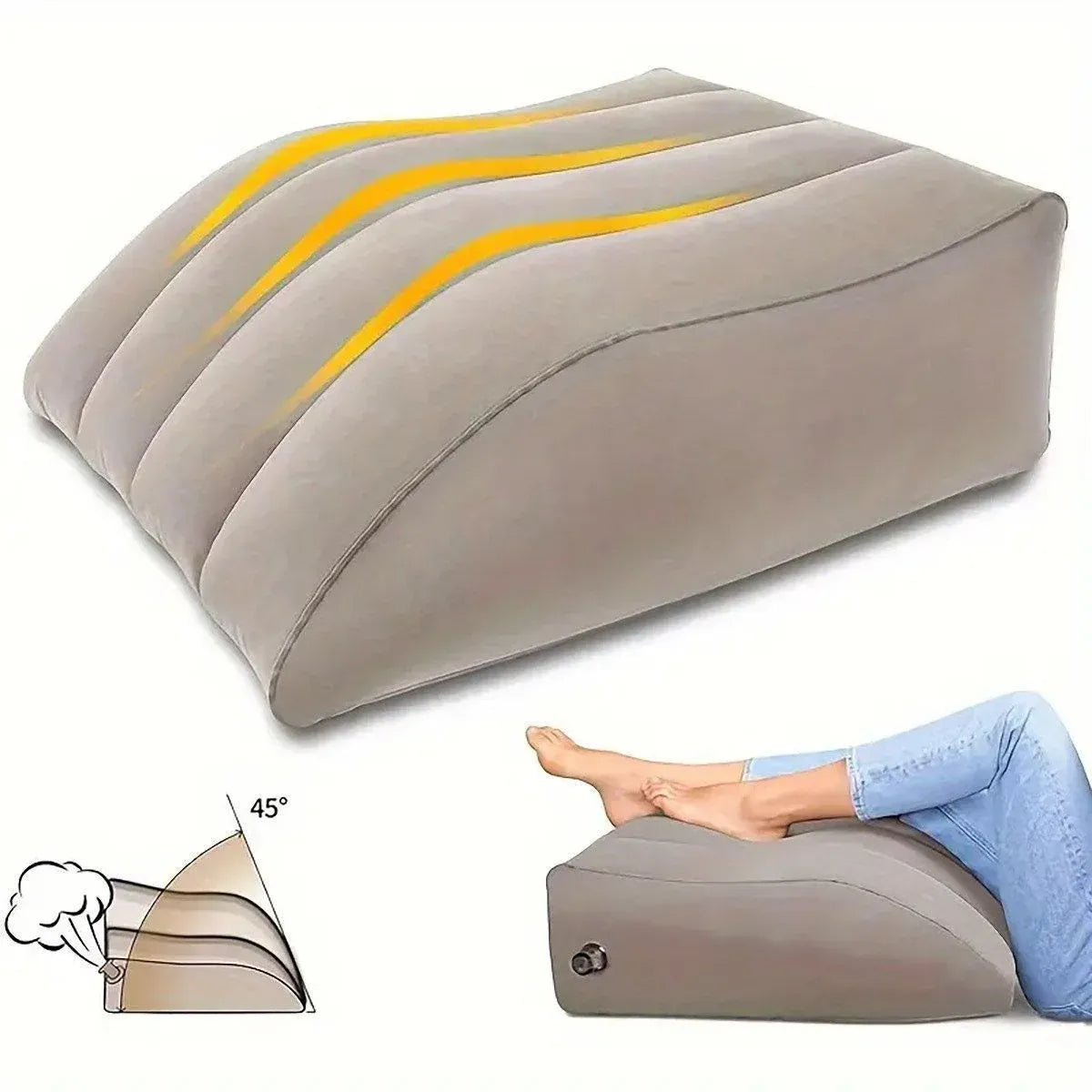 Inflatable PVC Leg Pillow Wedge Triangle Foot Cushion Flocking - Blue