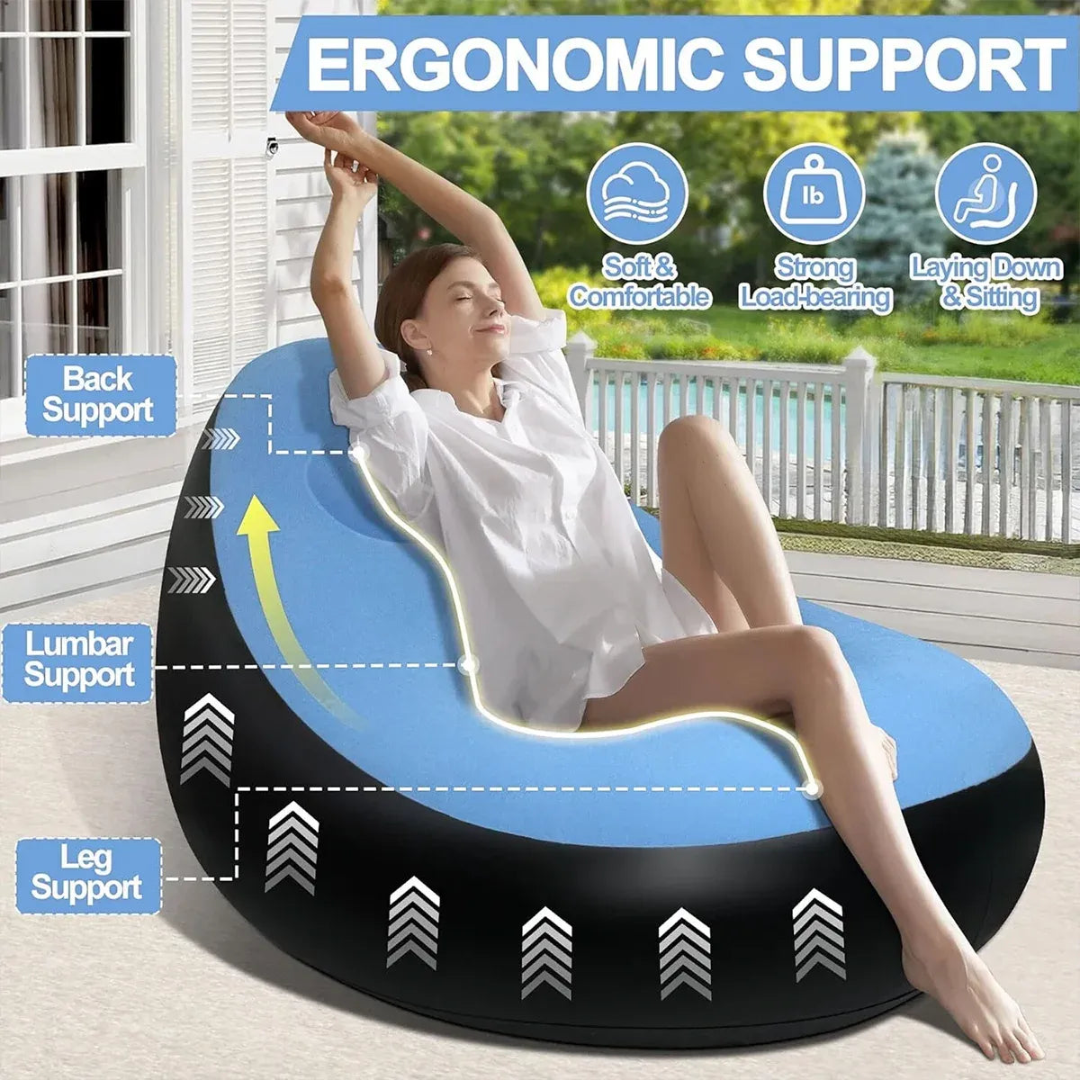 Inflatable Folding Lazy Sofa Chair PVC Air Recliner With Pump Backrest Seat Bed - Red