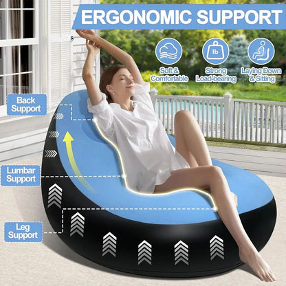 Inflatable Folding Lazy Sofa Chair PVC Air Recliner With Pump Backrest Seat Bed - Red