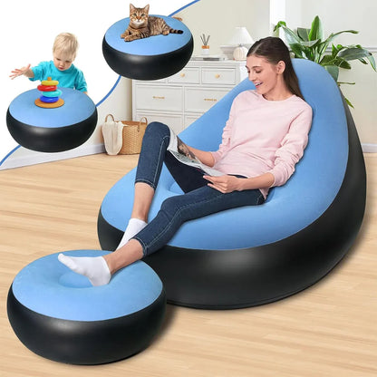 Inflatable Folding Lazy Sofa Chair PVC Air Recliner With Pump Backrest Seat Bed - Red