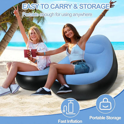 Inflatable Folding Lazy Sofa Chair PVC Air Recliner With Pump Backrest Seat Bed - Blue