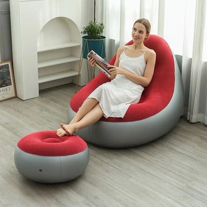 Inflatable Folding Lazy Sofa Chair PVC Air Recliner With Pump Backrest Seat Bed - Blue