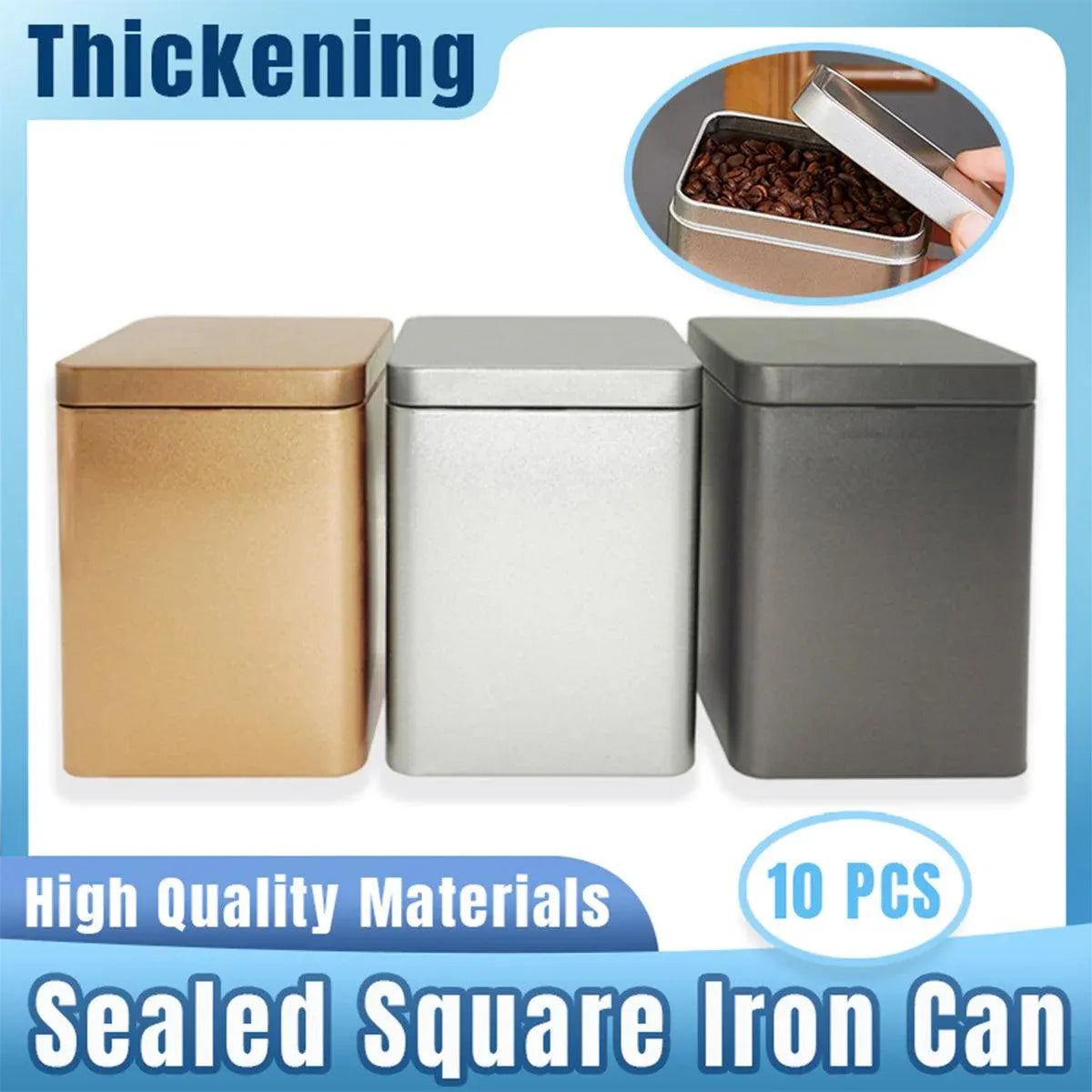 10PCS Tea Can Sealed Square Storage Box Solid Color Frosted Iron Container - Grey