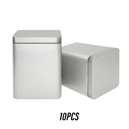 10PCS Tea Can Sealed Square Storage Box Solid Color Frosted Iron Container - Grey