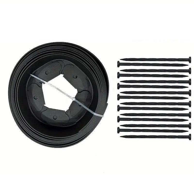 L Shaped Garden Edging Border Grass and Stone Landscape Barrier Retaining Strip - Black