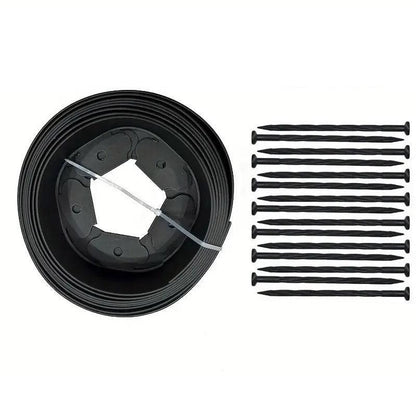 L Shaped Garden Edging Border Grass and Stone Landscape Barrier Retaining Strip - Black