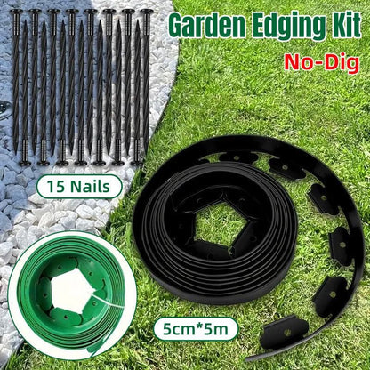 L Shaped Garden Edging Border Grass and Stone Landscape Barrier Retaining Strip - Black