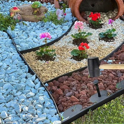 L Shaped Garden Edging Border Grass and Stone Landscape Barrier Retaining Strip - Black