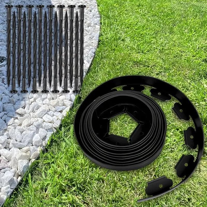L Shaped Garden Edging Border Grass and Stone Landscape Barrier Retaining Strip - Black