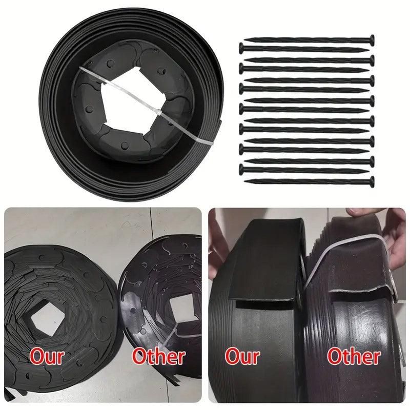 L Shaped Garden Edging Border Grass and Stone Landscape Barrier Retaining Strip - Black