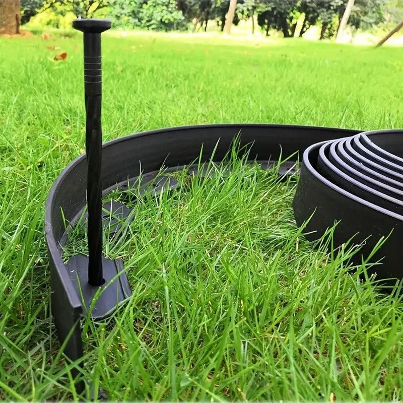L Shaped Garden Edging Border Grass and Stone Landscape Barrier Retaining Strip - Black