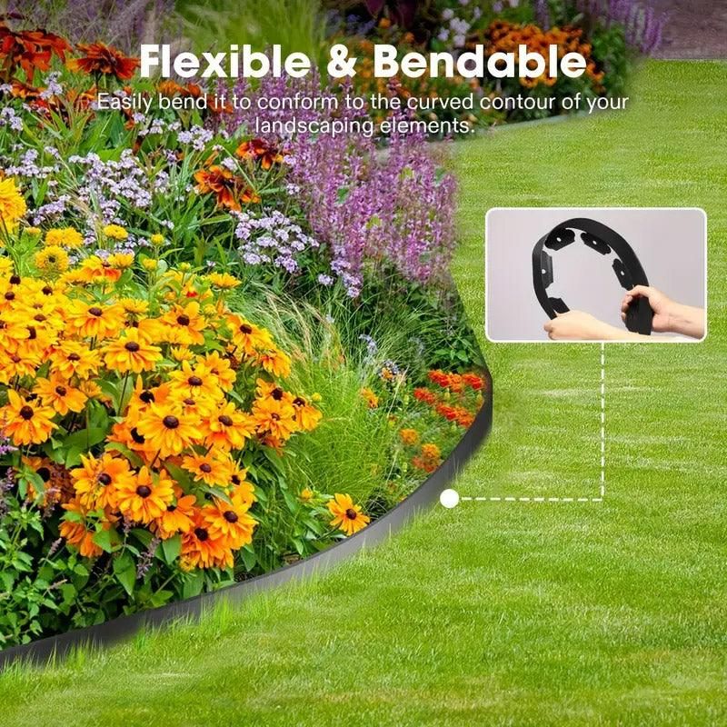 L Shaped Garden Edging Border Grass and Stone Landscape Barrier Retaining Strip - Black