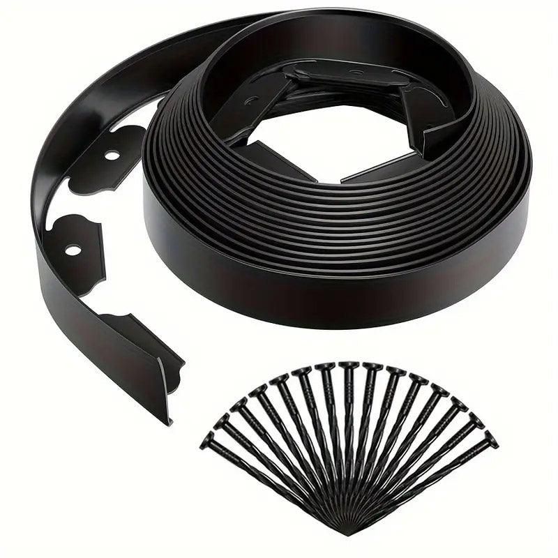 L Shaped Garden Edging Border Grass and Stone Landscape Barrier Retaining Strip - Black