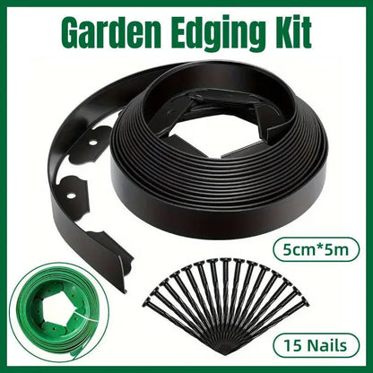 L Shaped Garden Edging Border Grass and Stone Landscape Barrier Retaining Strip - Black