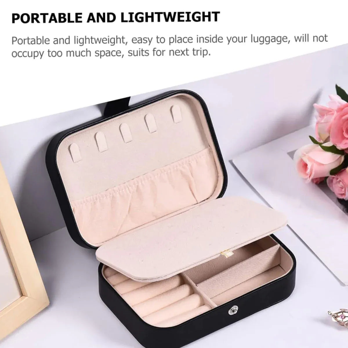 Jewelry Storage Box Travel Mini Case Portable Small Organiser for Rings Earrings - Black