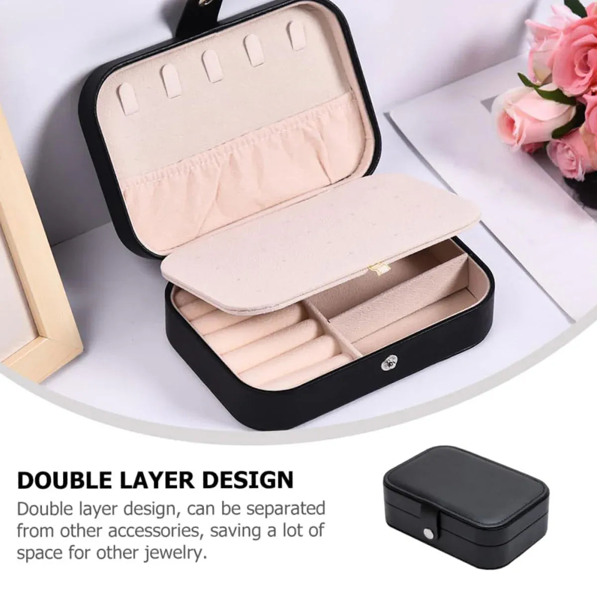 Jewelry Storage Box Travel Mini Case Portable Small Organiser for Rings Earrings - Black