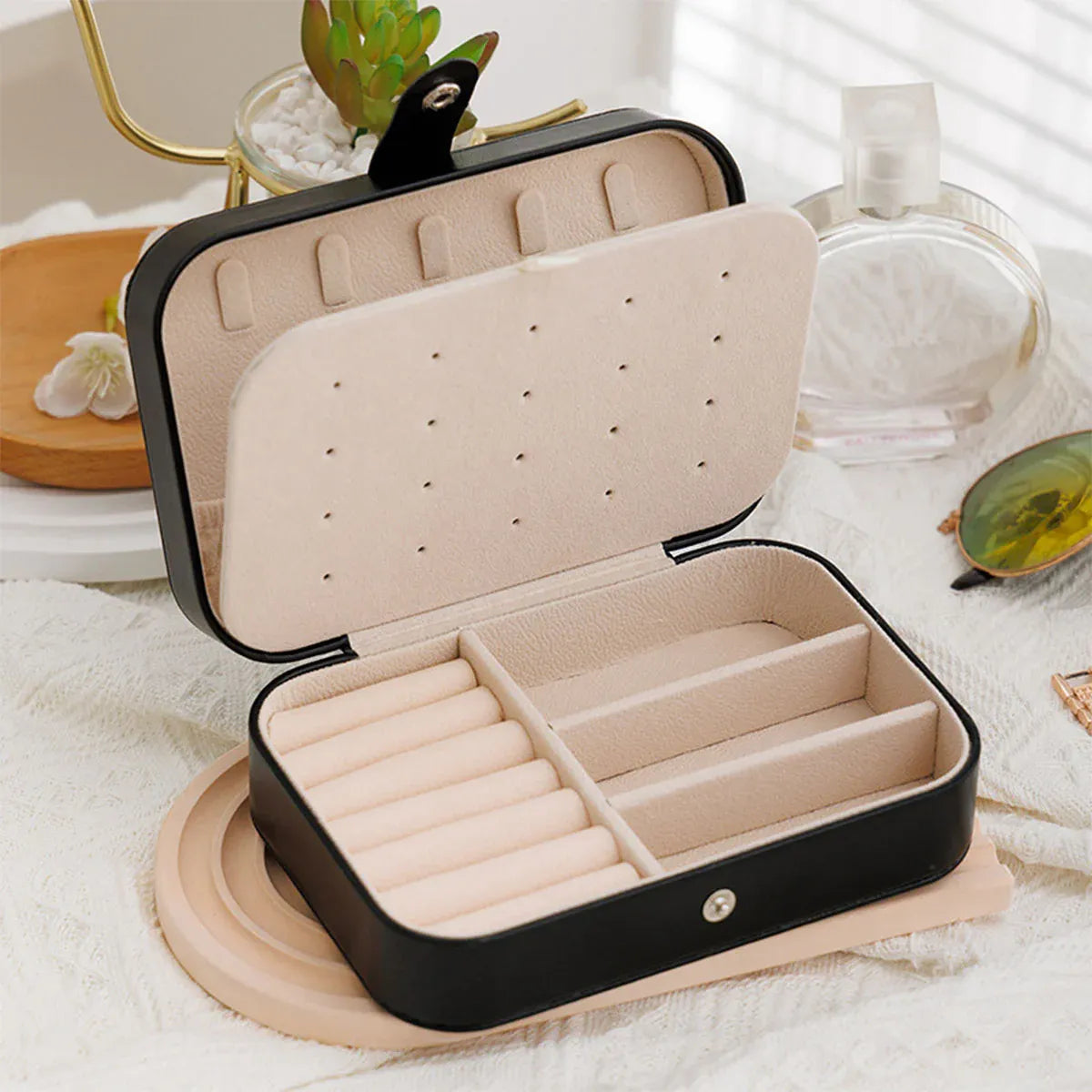 Jewelry Storage Box Travel Mini Case Portable Small Organiser for Rings Earrings - Black