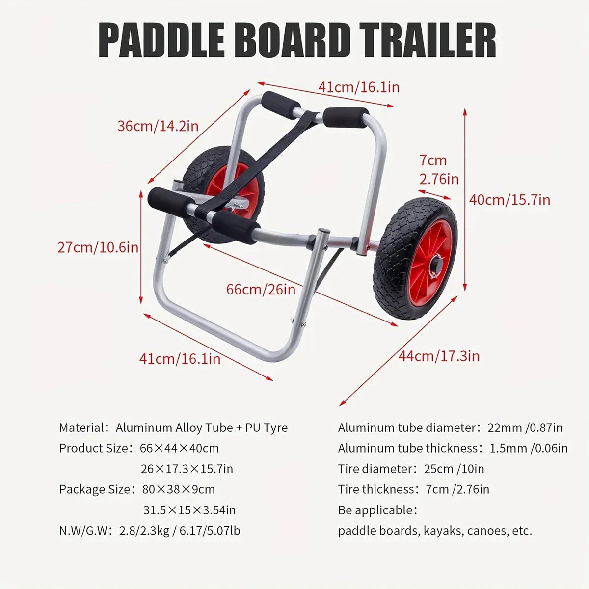 Boat Kayak Canoe Cart Kayak Trailer Sturdy Aluminum Alloy Paddle Board Kayak