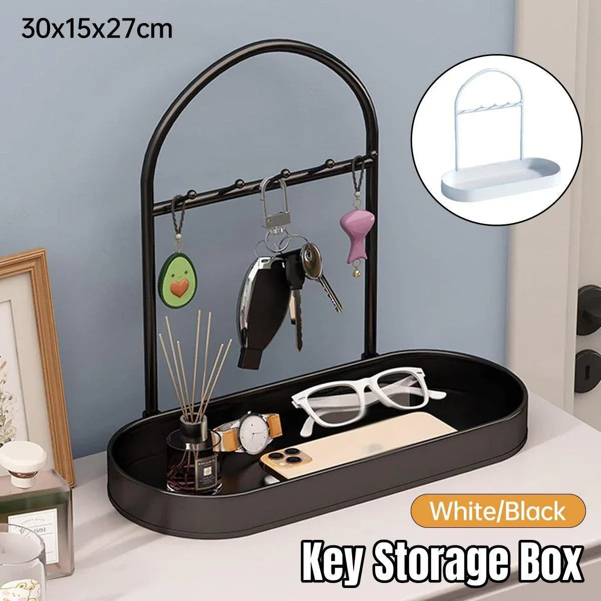 Versatile Entryway Storage Rack Waterproof Metal Key Holder Decorative Desktop - Black