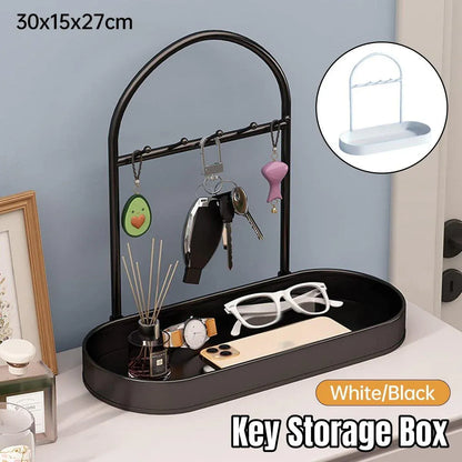 Versatile Entryway Storage Rack Waterproof Metal Key Holder Decorative Desktop - Black